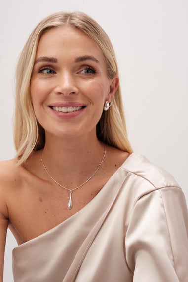 Simply Silver Sterling Silver 925 Polished and Pave Drop Pendant