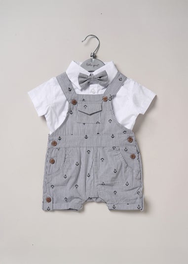 Little Gent Dark Blue Bodysuit Shirt Dungarees & Bowtie Outfit Set (0-24mnths)