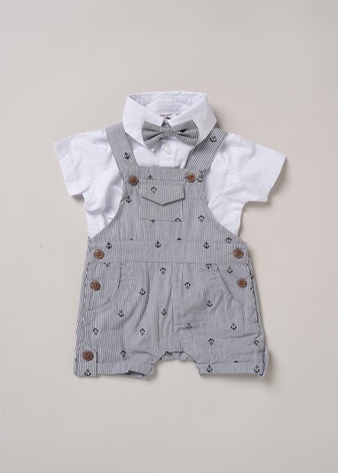 Little Gent Dark Blue Bodysuit Shirt Dungarees & Bowtie Outfit Set (0-24mnths)