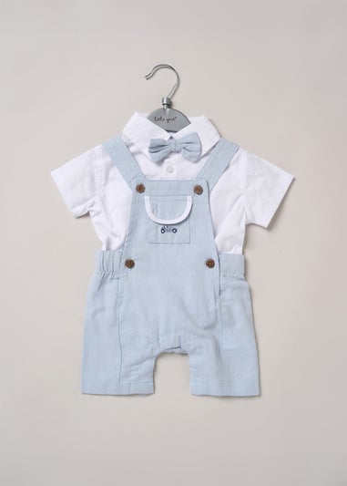 Little Gent Light Blue Bodysuit Shirt Dungarees & Bowtie Outfit Set (0-24mnths)