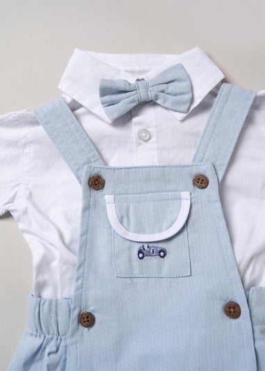 Little Gent Light Blue Bodysuit Shirt Dungarees & Bowtie Outfit Set (0-24mnths)