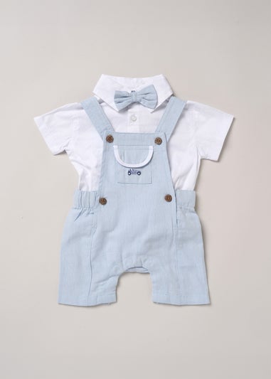 Little Gent Light Blue Bodysuit Shirt Dungarees & Bowtie Outfit Set (0-24mnths)