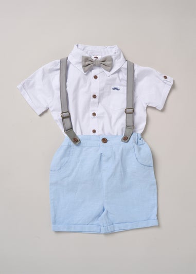 Little Gent Light Blue Bodysuit Shirt Shorts and Braces Outfit Set (12-24mnths)
