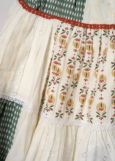 Miss Khaki Printed Patch Work Summer Dress (2-7yrs)