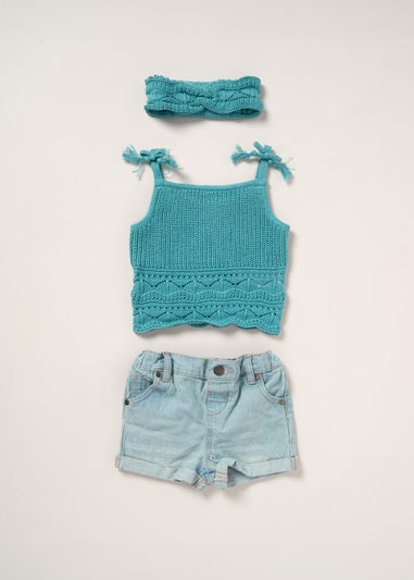 Miss Bottle Green True Knit Top Shorts & Headband Outfit Set (5-7yrs)