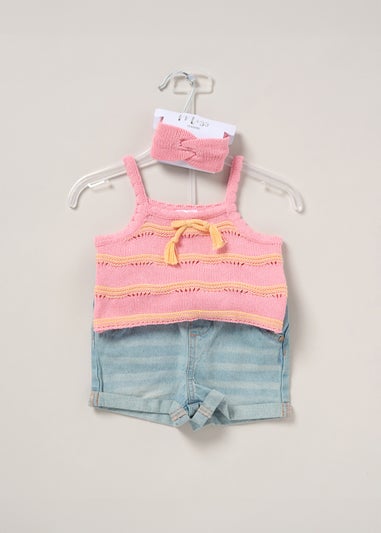 Miss Pink True Knit Top Shorts & Headband Outfit Set (2-7yrs)