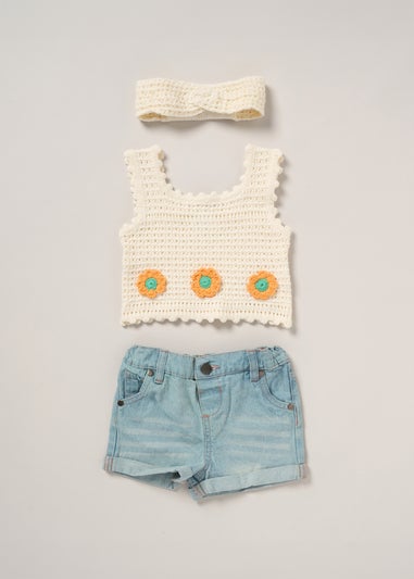 Miss Cream True Knit Top Shorts & Headband Outfit Set (2-7yrs)