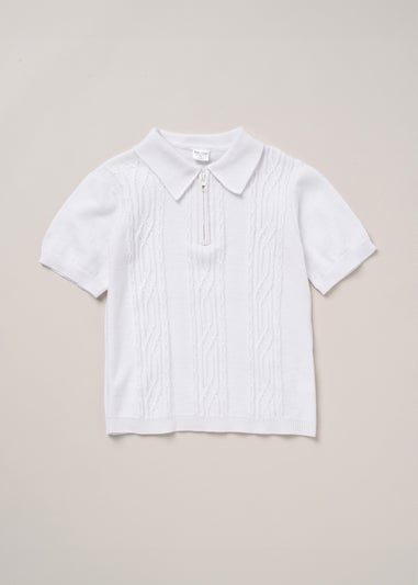 Norn Studios White True Knit Patterned Polo Shirt & Pique Short Outfit Set (2-14yrs)