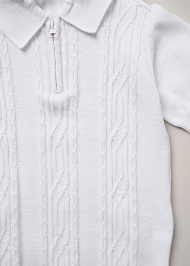 Norn Studios White True Knit Patterned Polo Shirt & Pique Short Outfit Set (2-14yrs)