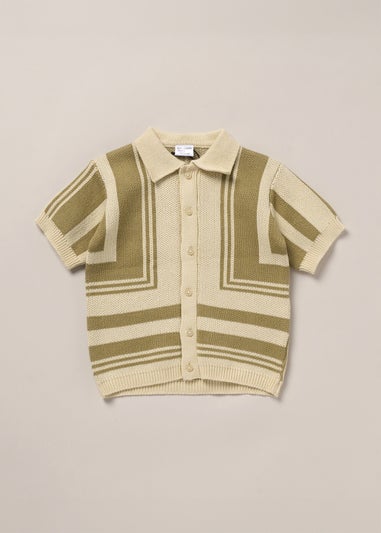 Norn Studios Khaki True Knit Patterned Polo Shirt & Pique Short Outfit Set (2-14yrs)