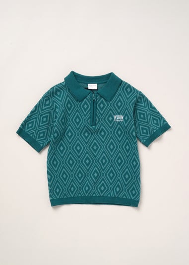 Norn Studios Teal True Knit Patterned Polo Shirt & Pique Short Outfit Set (2-14yrs)