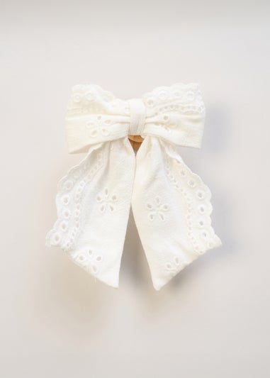 Miss Cream Broderie Dress Denim Jacket & Hair Clip Outfit Set (5-14yrs)