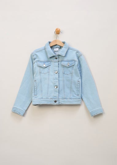 Miss Cream Broderie Dress Denim Jacket & Hair Clip Outfit Set (5-14yrs)