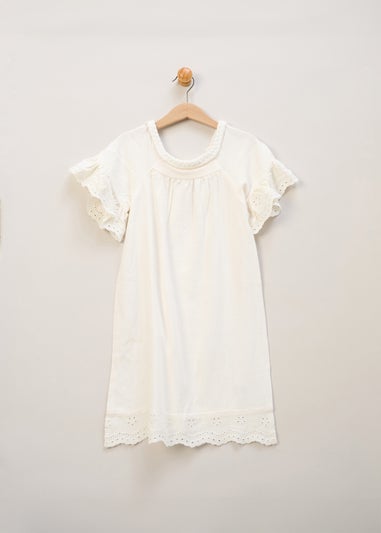 Miss Cream Broderie Dress Denim Jacket & Hair Clip Outfit Set (5-14yrs)