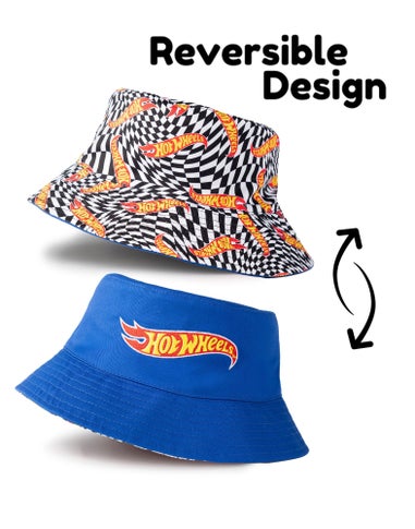 Hot Wheels Blue Logo & Checkerboard Reversible Bucket Hat