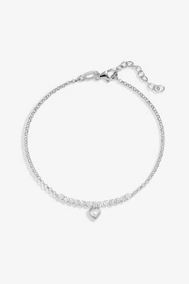 Simply Silver Sterling Silver 925 Cubic Zirconia Mini Tennis Heart Bracelet