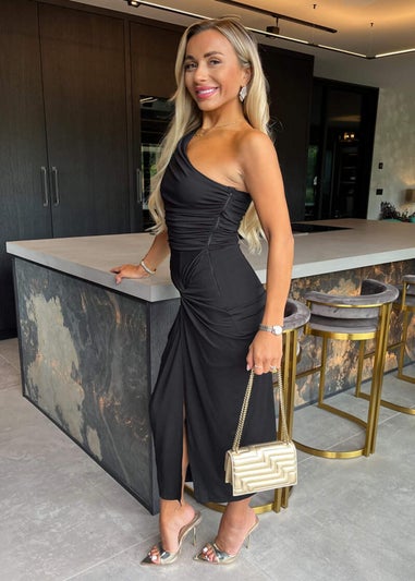AX Paris Black One Shoulder Knot Skirt Midi Dress
