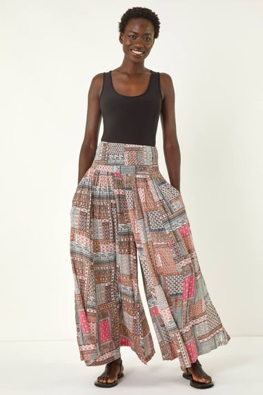 Roman Pale Pink Patchwork Wide Leg Palazzo Trouser