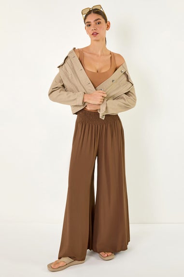 Roman Chocolate Relaxed Ruched Wide Leg Trouser