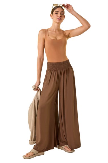 Roman Chocolate Relaxed Ruched Wide Leg Trouser