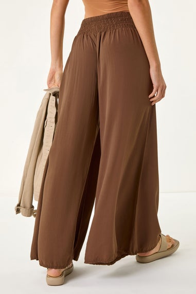 Roman Chocolate Relaxed Ruched Wide Leg Trouser