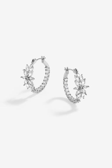 Jon Richard Rhodium Plated Cubic Zirconia Floral Hoop Earrings
