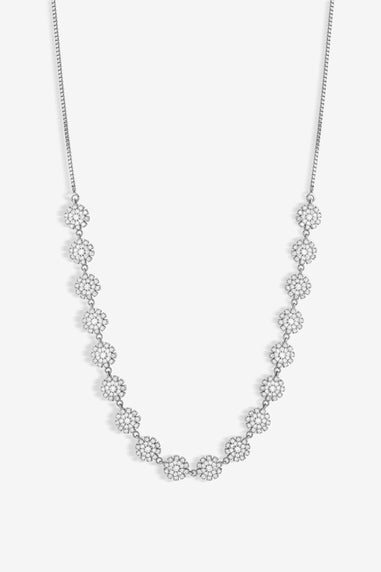 Jon Richard Rhodium Plated Cubic Zirconia Mini Flower Adjustable Necklace