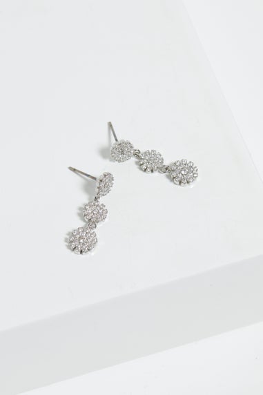 Jon Richard Rhodium Plated Cubic Zirconia Mini Flower Drop Earrings