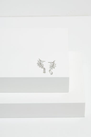 Jon Richard Rhodium Plated Cubic Zirconia Floral Drop Earrings