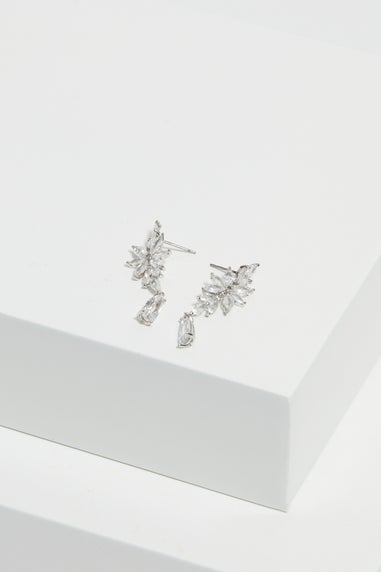 Jon Richard Rhodium Plated Cubic Zirconia Floral Drop Earrings
