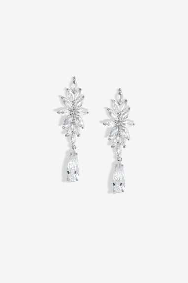 Jon Richard Rhodium Plated Cubic Zirconia Floral Drop Earrings