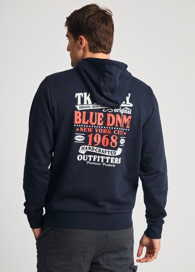 Tokyo Laundry Navy Printed Hoody With Drawcord
