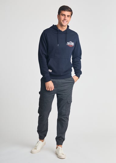 Tokyo Laundry Navy Printed Hoody With Drawcord