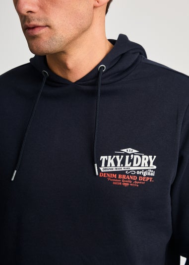 Tokyo Laundry Navy Printed Hoody With Drawcord