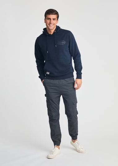 Tokyo Laundry Navy Printed Hoody With Drawcord