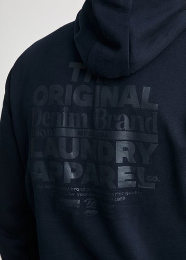 Tokyo Laundry Navy Printed Hoody With Drawcord