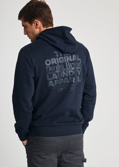 Tokyo Laundry Navy Printed Hoody With Drawcord