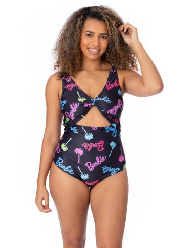 Barbie Logo & Palm Tree Graphic Multi Coloured 1 Piece Swimming Costume