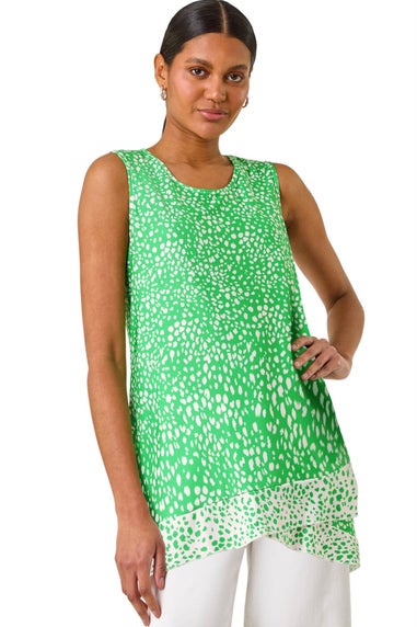 Roman Green Spot Print Asymmetric Vest Top