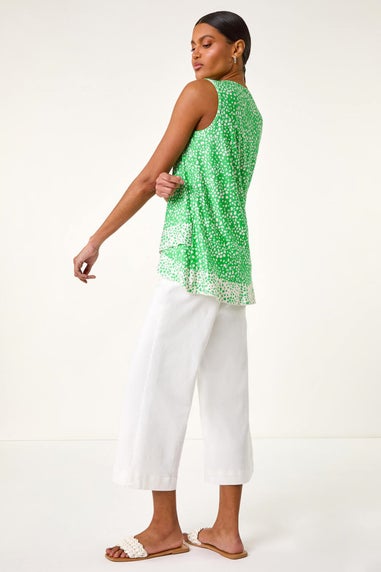 Roman Green Spot Print Asymmetric Vest Top