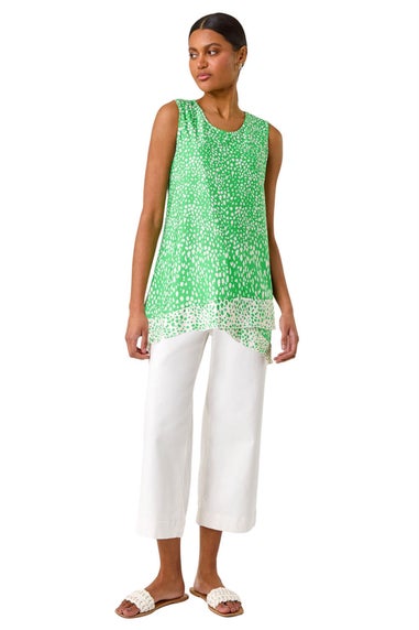 Roman Green Spot Print Asymmetric Vest Top