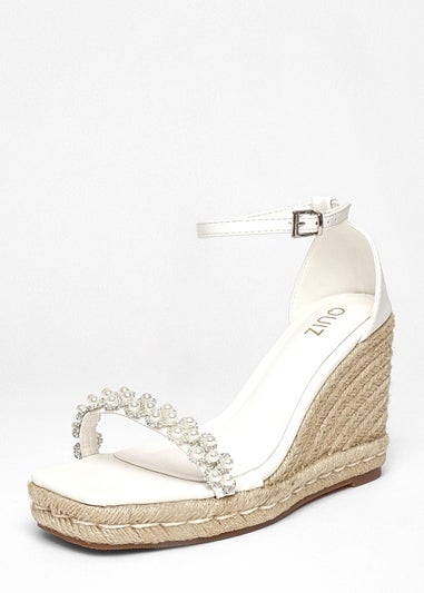 Quiz White Embellished High Wedges