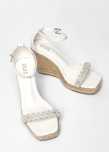 Quiz White Embellished High Wedges