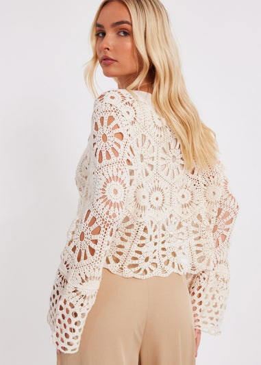 Quiz Stone Crochet Tie Front Cardigan