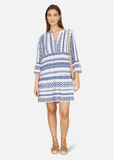 Yumi Blue Tencel Geo Stripe Print Beach Tunic