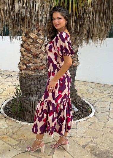 AX Paris Purple Animal Print Puff Sleeve Smock Midi Dress