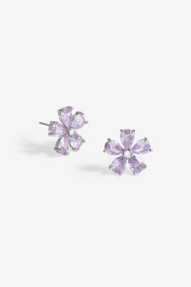 Jon Richard Silver Plated & Lavender Floral Earrings