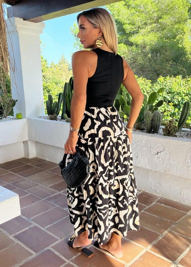 AX Paris Black Abstract Print 2 In 1 Smock Midi Dress