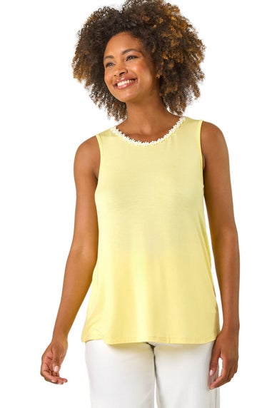 Roman Yellow Daisy Neck Trim Vest Top