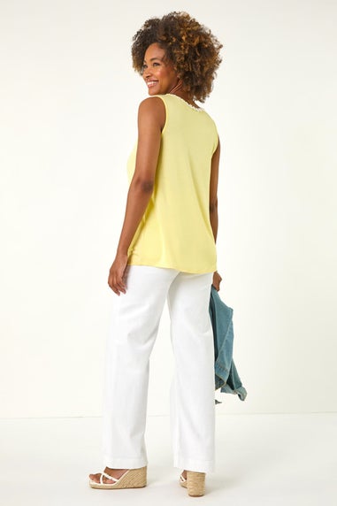 Roman Yellow Daisy Neck Trim Vest Top